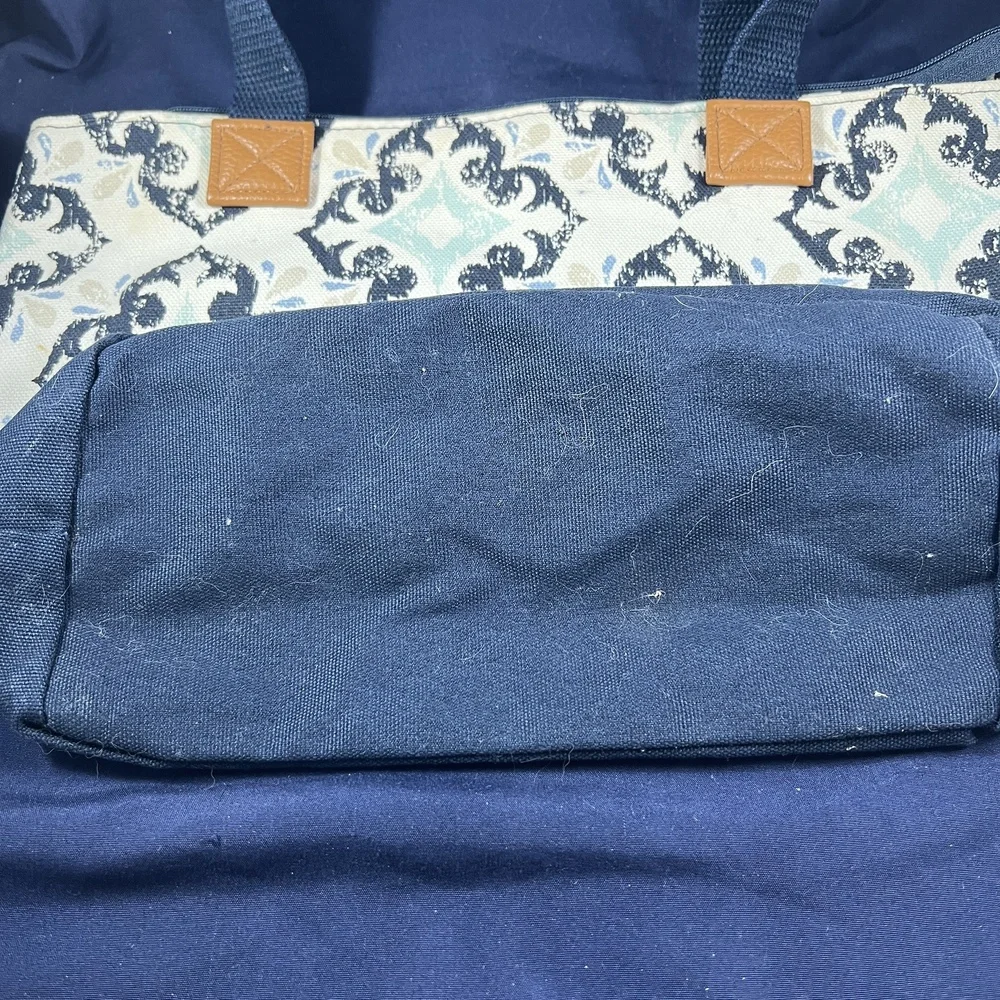 Thirty-One Tote Bag Purse Blue White Patterned Everyday Zipper Closure Boho Chic - Picture 4 of 6